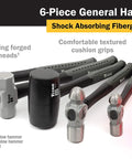 Six Piece Hammer Set With 16 Oz And 32 Oz Ball Peen Hammers, 32 Oz Rubber Mallet, 32 Oz Dead Blow Hammer, 3 Lb Sledgehammer, 3 Lb Cross Pein