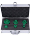 Premium 6-Piece Diamond Hole Saw Drill Bit Kit With M14 Thread For Glass Tile Marble Granite And Ceramic Dry Drilling Cutting Tools 20Mm To 68Mm Size Range, open case with green bits
