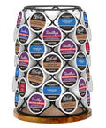 K Cup Carousel Coffee Pod Holder With 360 Degree Rotation Acacia Wood Base And Matte Black Metal Finish Holds 49 K Cup Pods Modern Grab And Go Countertop Organizer For Busy Mornings