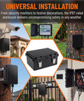 Outdoor IP67 Waterproof Electrical Junction Box Enclosure Heavy Duty ABS Plastic Weatherproof Project Box With Stainless Steel Latches And Brackets Black Hinged Cover Mounting Plate 5.9x5.9x3.5 Inches for outdoor wiring and cameras