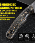 Close-up of DC53 Steel Fixed Blade Knife carbon fiber handle with shredded design, highlighting anti-slip and comfort features.