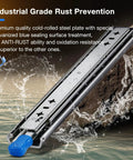 Heavy Duty Locking Drawer Slides With 250 Pound Load Capacity Full Extension Side Mount Rail System image showcasing rust prevention features.