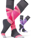 Merino Wool Womens Ski Socks 2 Pack Full Cushion Thermal All Day Cozy Winter Socks For Skiing And Snowboarding Reinforced Heel and Toe
