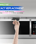 Hand installing Odor Busting Microwave Charcoal Filter Replacement 6.15 x 3.95 Inches For Over The Range Ovens 2 Pack Fits JX81J WB02X11536 WB06X10823 Freshens Kitchen Air And Filters Vent Hood