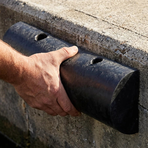 Hand installing Semi Circular Rubber Dock Guard For Outer Wheel And Port Docks Extruded Rub Rail That Protects Boats