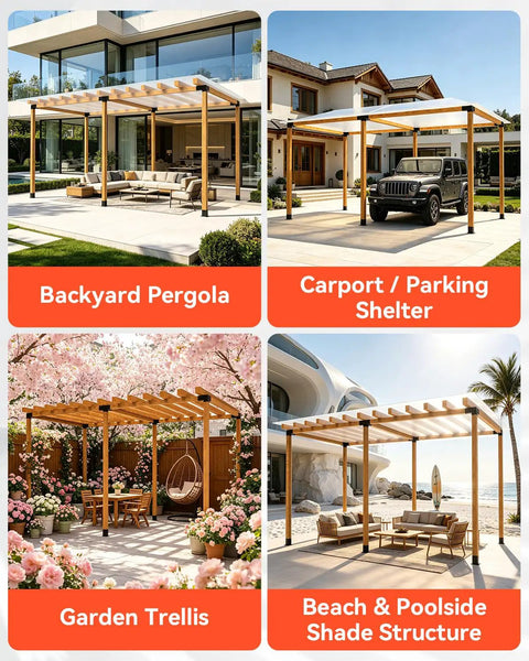 Heavy Duty Hot Dipped Galvanized Steel Pergola Bracket Kit For 4x4 Lumber used in backyard pergola for outdoor living.