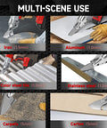 Cordless Metal Shear 18V Battery Brushless Electric Cutter For Cutting Stainless Steel Sheet Metal Iron Carpet Leather Cardboard Tool No Battery Included Workhorse shown cutting various materials like iron, aluminum, and carpet.