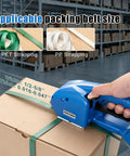 Cordless Electric Strapping Tool For Half To Five Eighths Inch PP And PET Straps Handheld Auto Sealer With Two Batteries in use on box