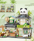Mini Tea Shop Building Blocks Set 860 Pieces MOC Creative Construction Toys With Cute Panda Figures For Kids And Adults 6 12 Plus Gift Idea Realistic Architecture Simulation Model Kit For Collectors And Builders, bamboo tea shop view
