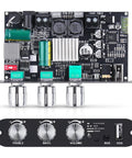 Two Pack Bluetooth 5.3 Mono Amplifier Board With TWS And Boost Circuit For Home And Outdoor DIY Speakers 100W Power Output Treble And Bass USB AUX BT Input DC 9-24V showing front panel with controls and ports