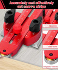 Heavy Duty Aluminum Thin Rip Jig Compatible With Table Saws Featuring Adjustable T Slot Track For Kickass Precision On Narrow Wood Cuts And No Sweat Setup Anytime, close-up showing adjustable features and roller.