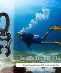 Three Pack Scuba Dive Hose Clips With Snap Hook Buckles For Snorkeling And Gear Setup Heavy Duty 304 Stainless Steel Arm Holds Up To Two Hoses Black next to diver underwater