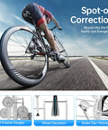 Cyclist on road with Pro Grade Bicycle Wheel Stand For Repair And Truing, Adjustable 10 to 29 Inch Wheel Alignment Workstand diagrams