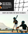 Batting Cage Net For Baseball And Softball Practice, HDPE Pitching Netting with Water Resistant Overlap Door, Twine 42, 12x14x35 ft