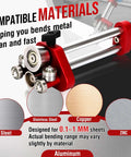 Edge Roller For Sheet Metal Bending With 0 To 100 Degree Range showing compatible steel, aluminum, copper materials