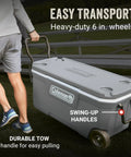 Side view of Insulated Rolling Cooler With Wheels That Keeps Ice For Days, Leak-Resistant Hard Ice Chest, 100-Quart Capacity