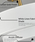 Close-up of Dope Gold Drum Ceiling Light Fixture featuring a white linen fabric shade and brushed gold finish.