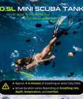 Woman snorkeling with 0.5L Mini Scuba Tank With Dot Certification Portable Diving Kit With Optional Snorkel Mask Combo in ocean