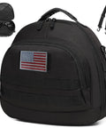 Black padded scuba regulator bag with 7mm foam padding, American flag patch, detachable strap, shockproof nylon dive gear case for travel.