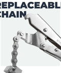 Close-up of Pipe Alignment Chain Pliers Built Tough For Precise Welding, showing stainless steel contacts and replaceable chain.