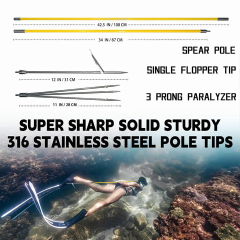Hawaiian Sling 7ft Beefy Fiberglass Pole Spear for Spearfishing and Underwater Hunting Durable Lightweight Hand Harpoon for Snorkeling