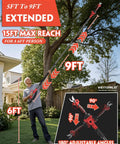 Man using Two In One Cordless Pole Pruner With 15 Ft Reach Brushless Motor Dual 2000mAh Batteries 30 Mm Cutting Capacity