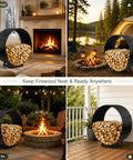 32 Inch Firewood Hoop Rack With Rustproof Cover, Heavy-Duty Wood Storage Stand Holds 500 Lbs, Round Fireplace Log Holder For Patio Deck Or Porch in various settings