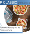 8 Cup Airtight Pantry Storage Rectangle Container Bpa Free with spaghetti and sauce in clear canisters on wooden table.
