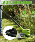 Cordless 21V Weed Wacker And Edger 2 In 1 With Wheels Includes 2 Batteries And Charger 12 Inch Auto Line Feed in use on grass