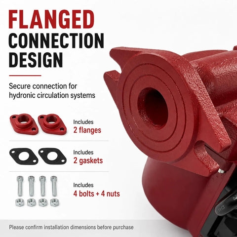 Top Shelf Hot Water Circulation Pump Replacement 103400 Hydronic Heating Boiler System flanged connection design with two flanges and gaskets.