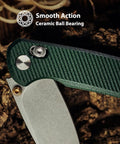 Rockshark EDC Folding Pocket Knife With 3.03 Inch 14C28N Drop Point Blade Green Micarta Handle close-up on crossbar lock