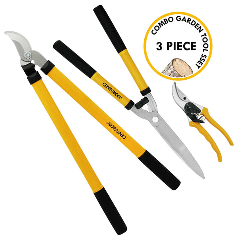 Three Piece Lopper Hedge Shear And Pruner Combo Set For Heavy Duty Tree Shrub And Bush Care Indoor Outdoor Gardening Tool Kit