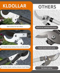 Comparison of powerful gear action pruner with sharp steel blade and other models for tree trimming, highlighting benefits.