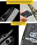 All In One Pliers And 12 In 1 Multitool With Dual LED Lights showing blade, screwdriver, and cutting wood limb
