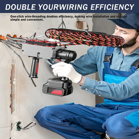 Heavy Duty 21V Cordless Wire Threader And Electric Cable Pulling Machine For Conduit Wiring With Brushless Motor in action with a worker.
