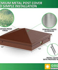 Brown 8 Pack 4x4 Aluminum Pyramid Post Cap Covers Fits True 3.5 x 3.5 Wood Posts, showing screws and weatherproof features