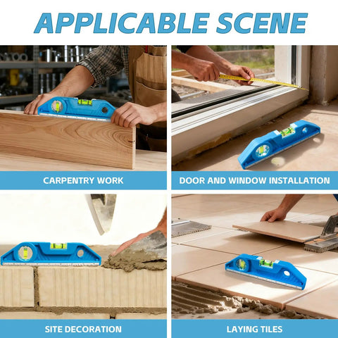 Badass 9 Inch Magnetic Torpedo Level Set Delivers Rock Solid Precision With 0 And 90 Degree Bubbles used in carpentry and tiling projects.