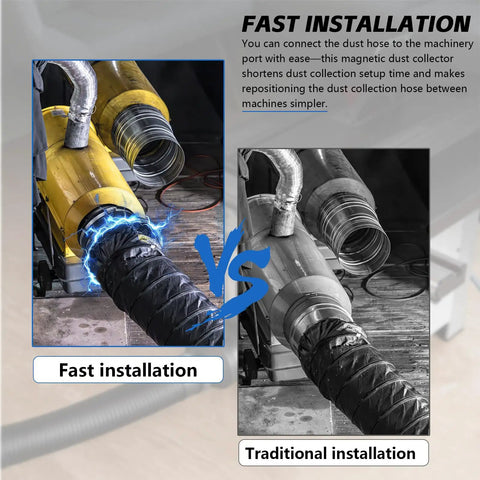 Comparison of fast installation vs traditional installation for 4 Inch Magnetic Dust Collection Quick Connect Kit With Ridiculously Strong N52 Magnets And Dual Sealed Gaskets Quick Swap For Table Saws Shop Vacs And Workshop Accessories Straight Up No Sweat Setup.
