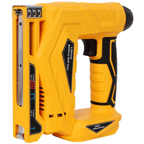 Heavy Duty Knockout Cordless Brad Nailer And Staple Gun 2 In 1 Battery Powered 18 Ga Nail Driver with depth control side angle view.