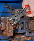 Using Slim Front And Side Grip Pliers With Box Joint And Push Button Adjustment For Tight Spots, 200 Mm on rusted bolt