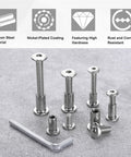 Heavy Duty M6X45MM Hex Drive Socket Cap Bolts With M6 Nuts And M4 Hex Key For Furniture Install And Workshop Builds Zinc Coated Steel Hardware Silver Tone in various sizes with hex key.