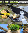 Heavy Duty Extendable Branch Loppers For Pruning 25 To 44 Inch Reach With Lightweight Anvil Loppers Cuts Up To 2 Inch Thick Branches Using Multi Pivot Leverage For No Sweat Easier Tree Limb Trimming in action trimming a branch with measurement scale shown.