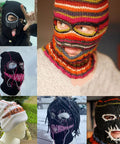 Collage of colorful distressed Halloween balaclava full face masks with knit beanie hooded style for winter ski mask set