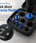Top Rated 10 Pc Diamond Hole Saw Kit With Serrated Brazed Cutting Bits, Triangle Shank Guide Jig And Bag For Drilling Ceramic Tile Glass Granite Porcelain Smoothly Dry Or Wet Installation Projects. EVA mold positioner case with 6mm to 50mm drill guides