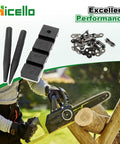 Hicello 3-piece pocket chainsaw repair kit, front view with 2 black handles and 3/8-inch chain joiners (10 pcs).