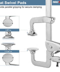 Beefy Heavy Duty Sliding Arm Locking C Clamp 12 Inch With 12 Inch Jaw Capacity And Two And A Quarter Inch Throat For 18 Inch Overall Length Flat Swivel Pads