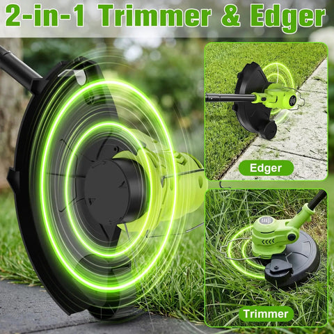 Cordless 21V Weed Wacker And Edger 2 In 1 With Wheels Includes 2 Batteries And Charger 12 Inch Auto Line Feed