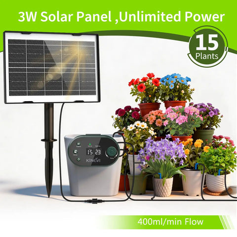 Solar Powered Drip Irrigation Kit for Outdoor Garden And Balcony Auto Watering System For Up To 15 Pots with 3W solar panel.