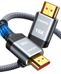65 Ft Heavy Hitter Fiber Optic Hdmi Cable Boasts Rock Solid Ninety Six Gbps Throughput, showing detailed connectors and braided design.