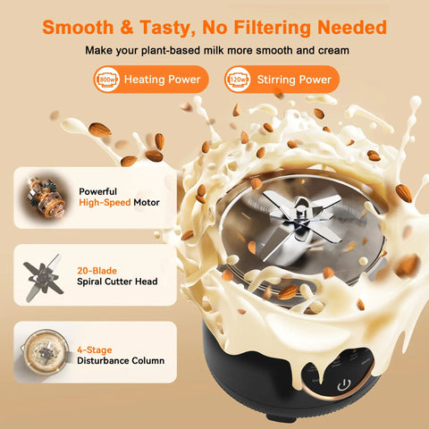 50 Oz Nut Milk Maker Machine Ten In One Automatic Plant Based Milk Maker Do It All For Homemade Almond Oat Coconut Soy Milk Juice And More With 20 Blades Delay Start Boil Water Keep Warm Auto Clean showing 20-blade cutter and high-speed motor.